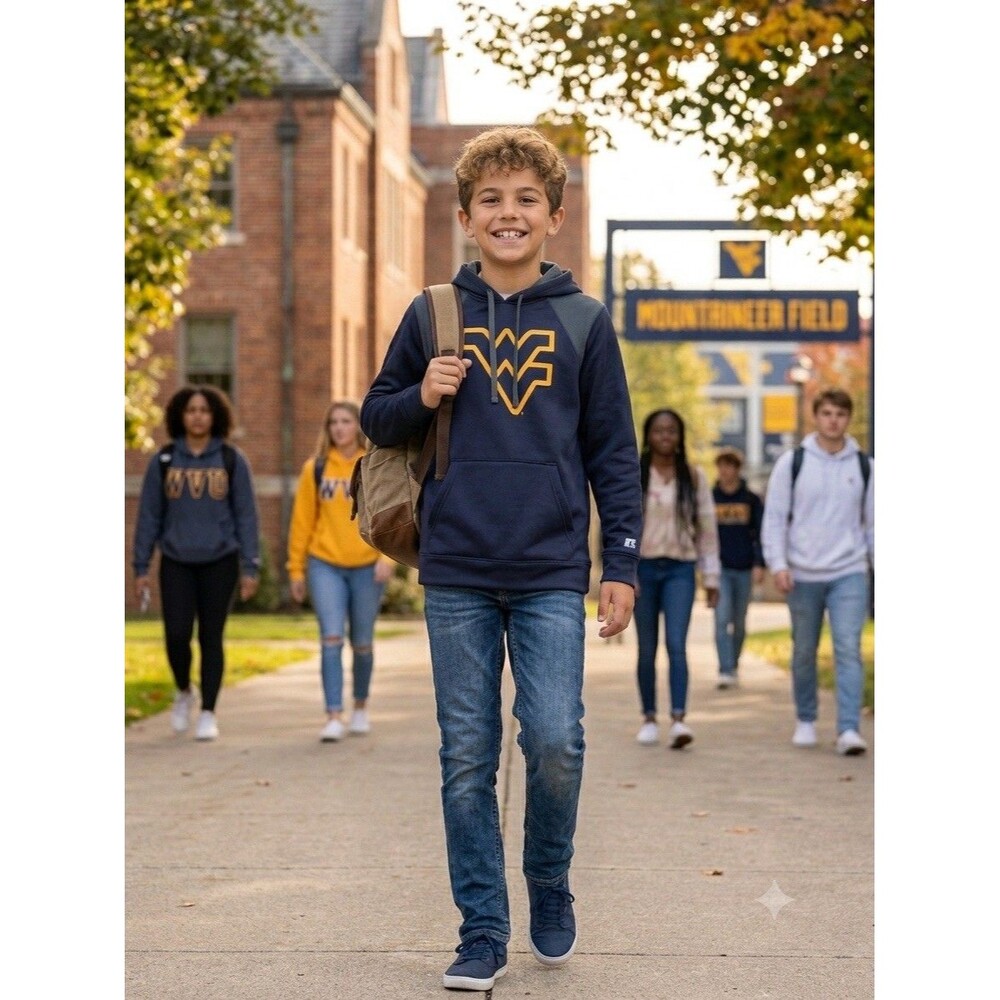Russell Youth West Virginia Mountaineers WVU Hoodie Sweatshirt Navy Blue Medium